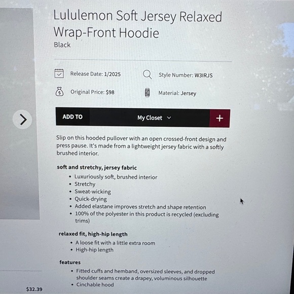 Lululemon soft jersey relaxed wrap front hoodie - Picture 7 of 10